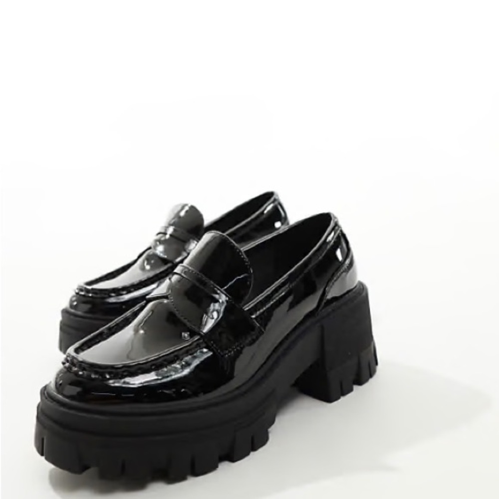 NEW ASOS Black Patent chunky platform Loafers